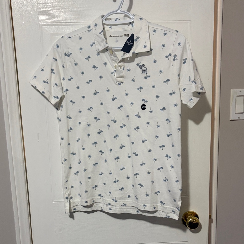 Abercrombie & Fitch White Polo with Blue Palm Motif
